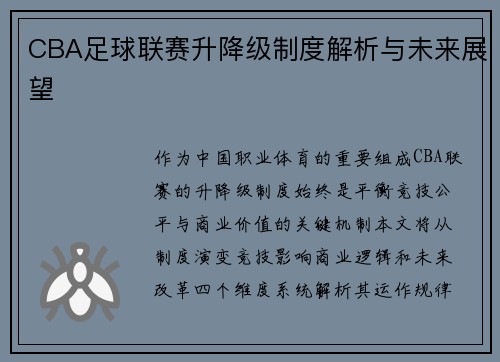 CBA足球联赛升降级制度解析与未来展望