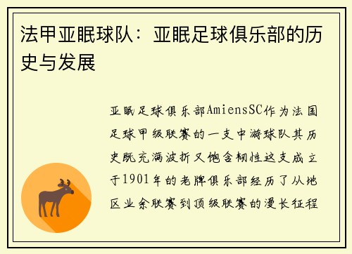 法甲亚眠球队：亚眠足球俱乐部的历史与发展