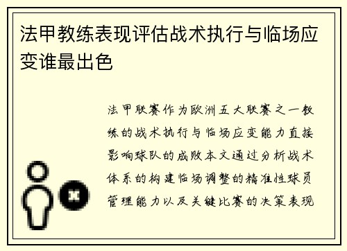 法甲教练表现评估战术执行与临场应变谁最出色