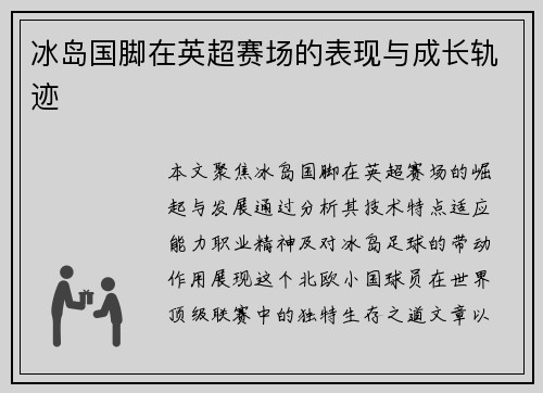 冰岛国脚在英超赛场的表现与成长轨迹